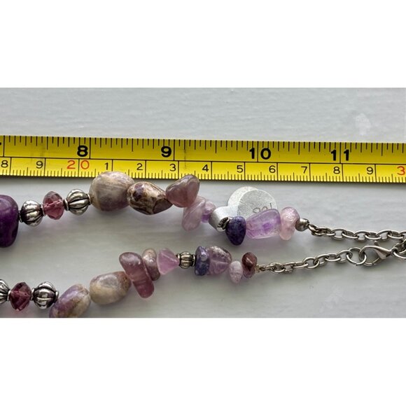 Amethyst & Purple Stone Beaded Necklace With Silver Accents Dangling Pendant & A - Picture 6 of 8